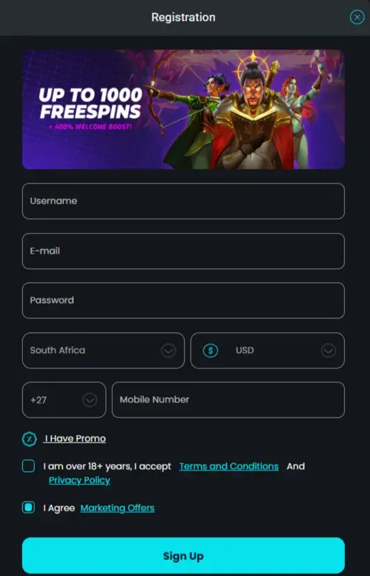 Cosmobet Casino Registration Form