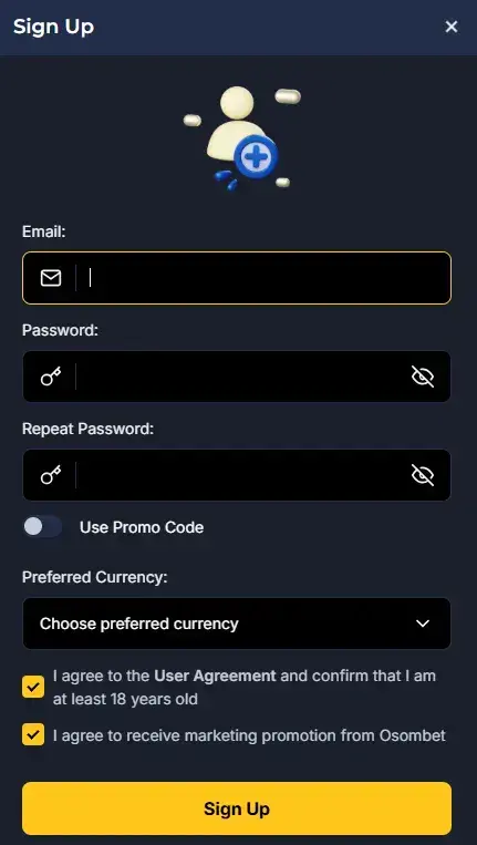 OsomBet Casino Registration Form