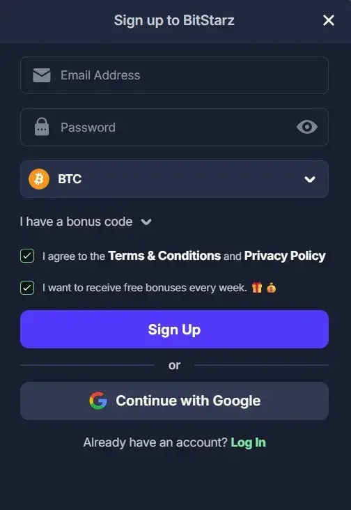 BitStarz Casino Registration Form BitStarz Casino Registration Form