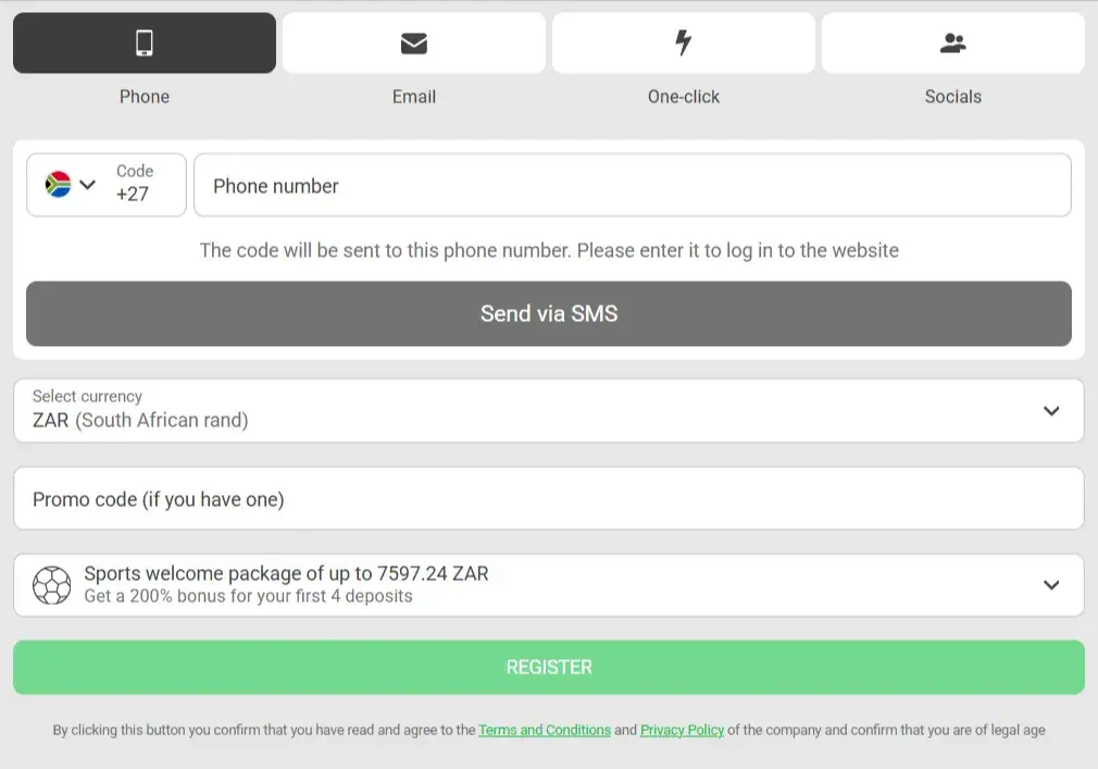 888STARZ Casino Registration Form