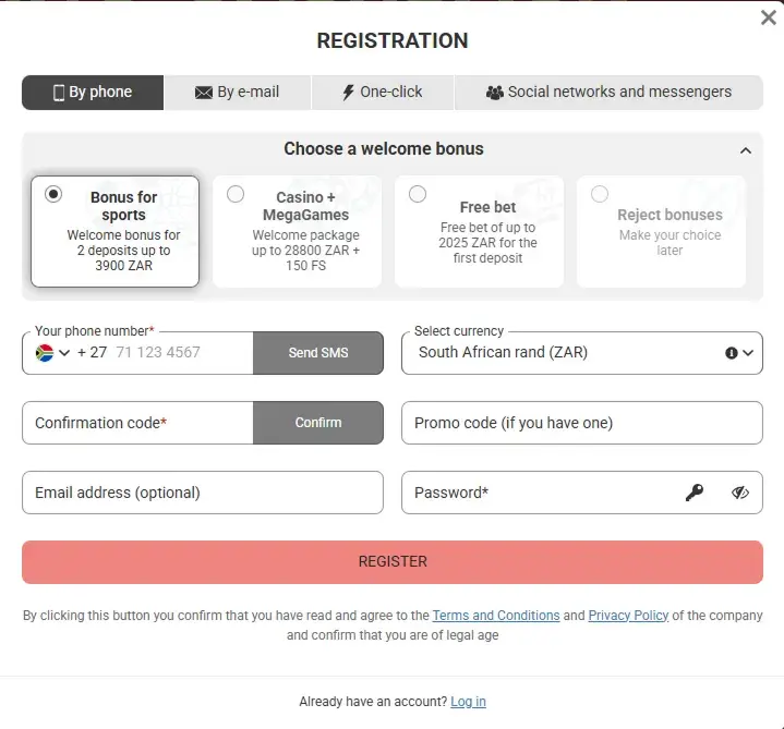Megapari Casino Registration Form