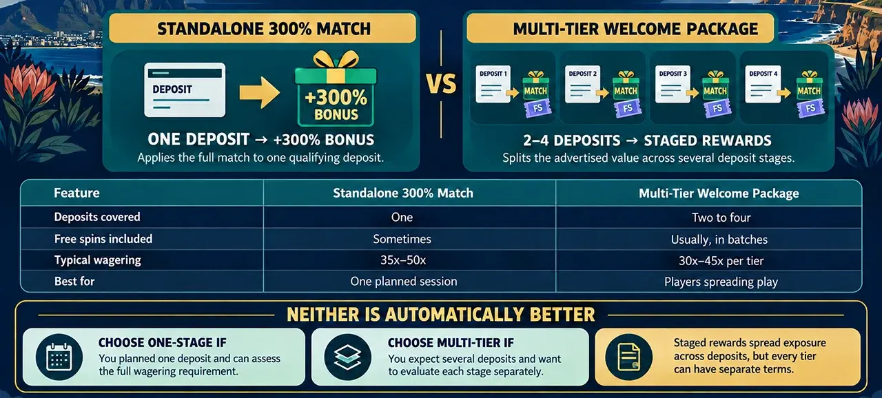 300% Deposit Bonus vs Welcome Package